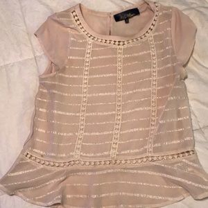 Pretty, detailed cream top. Gently worn.